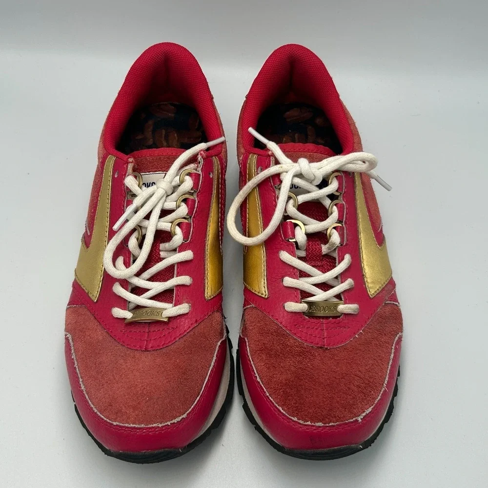 Brooks Heritage Chariot Red Gold Suede Sneaker Coffee Womens 10 Vintage Metallic